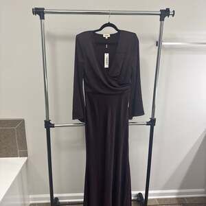 L'AGENCE Manon Surplice Satin Maxi Gown in Dark Malbec